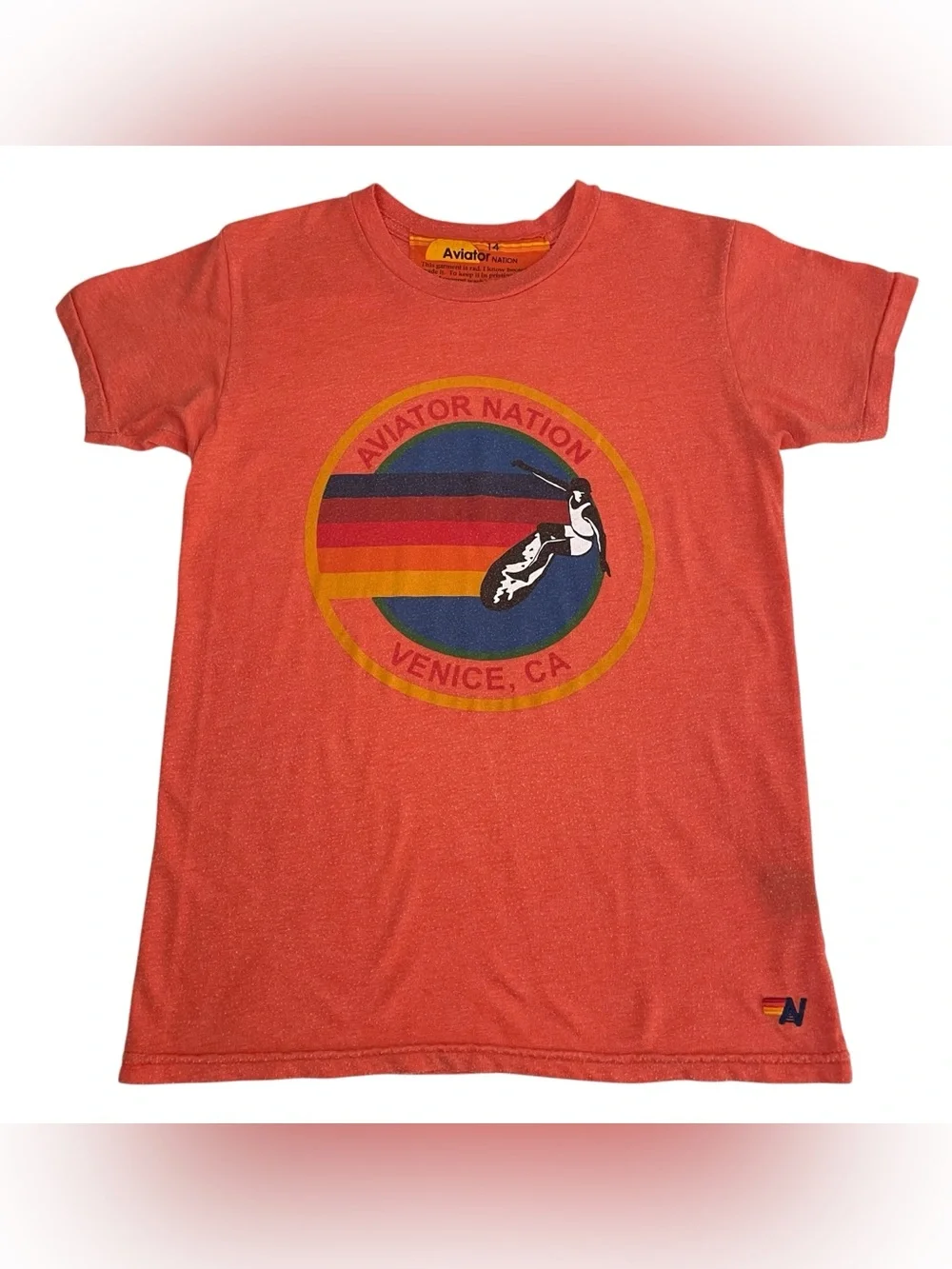 Aviator Nation Kids Venice CA Tee Orange Sz 14